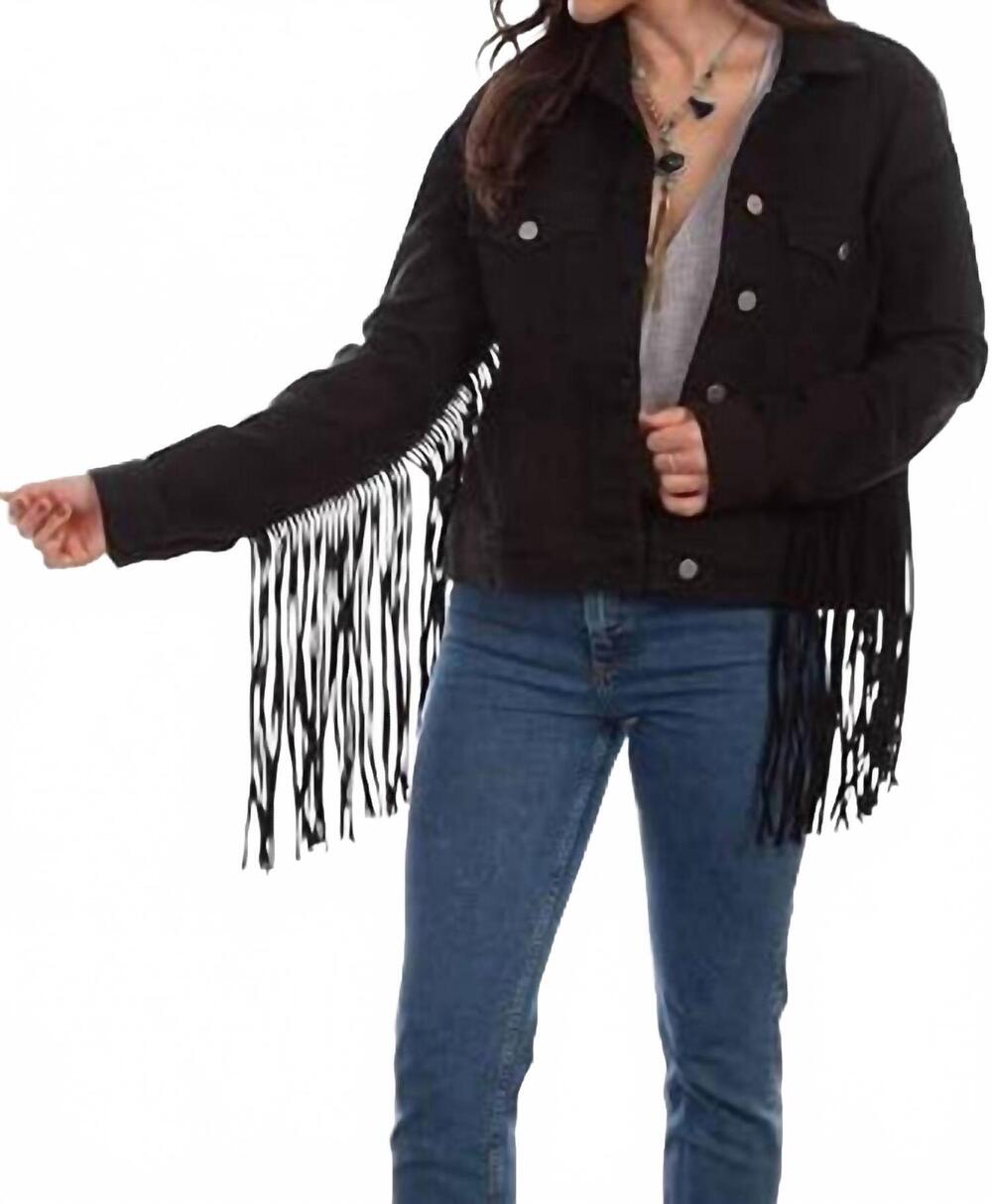 NEW SCULLY women's denim jacket with fringe in black